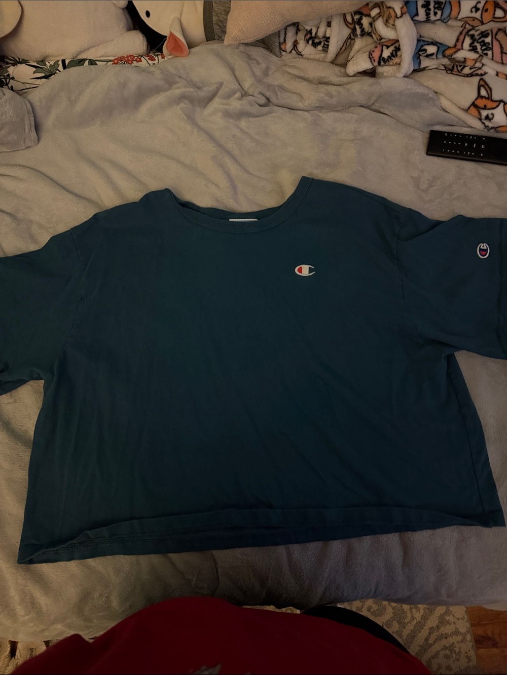 Champion Teal Crewneck Cropped Tee with Chest Logo